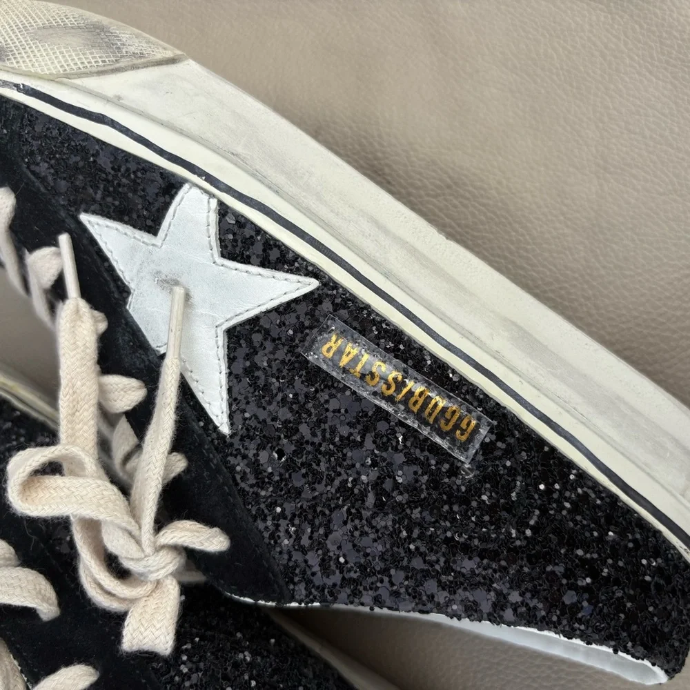 GOLDEN GOOSE SUPER START GLITTER SNEAKERS BACKLESS SLIDES LACE UP LEATHER 37/7 - Picture 4 of 8